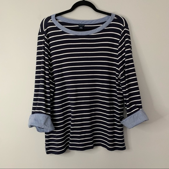 Women’s Nautica dark blue striped chambray trim blouse size XXL - Picture 1 of 5